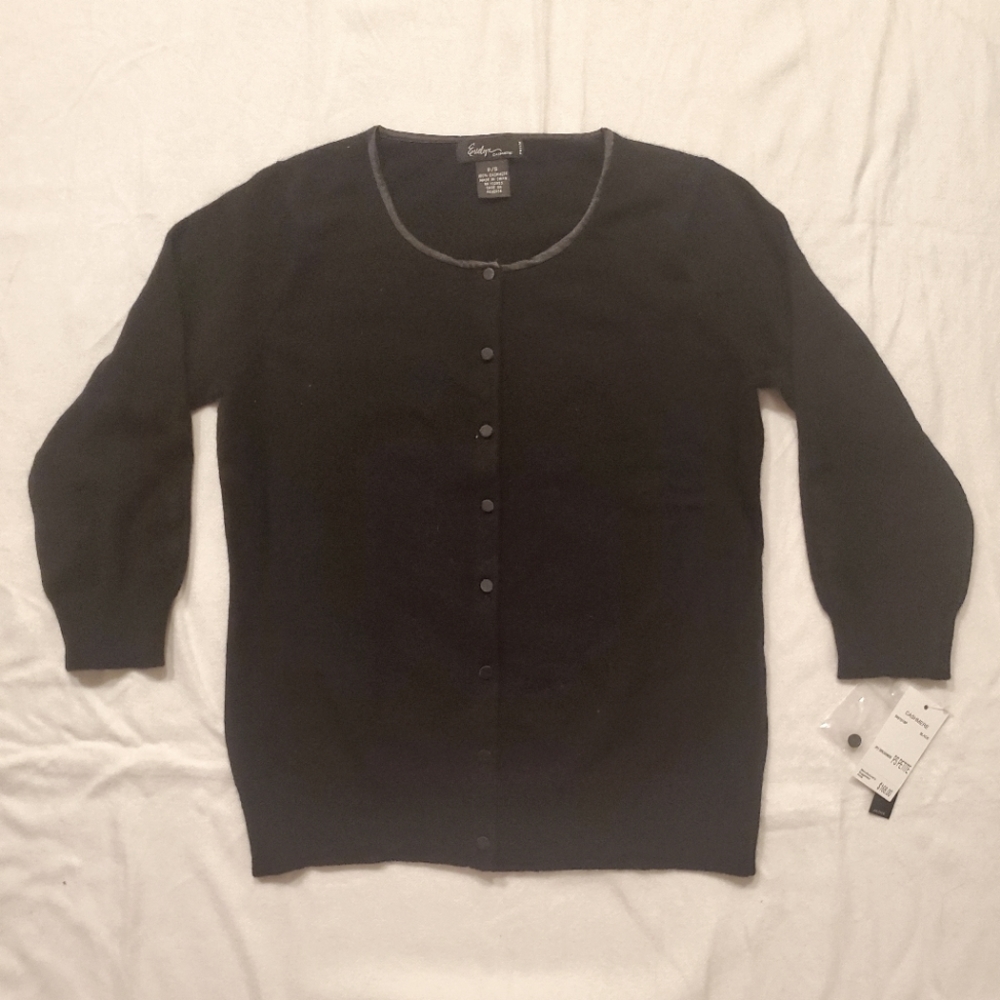 Black Cashmere Cardigan Sweater 3/4 Sleeve Size Petite Small